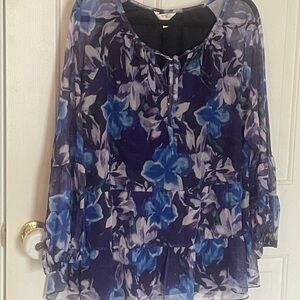 Terra & Sky Floral Blouse - Blue and Purple 1X New with Tags